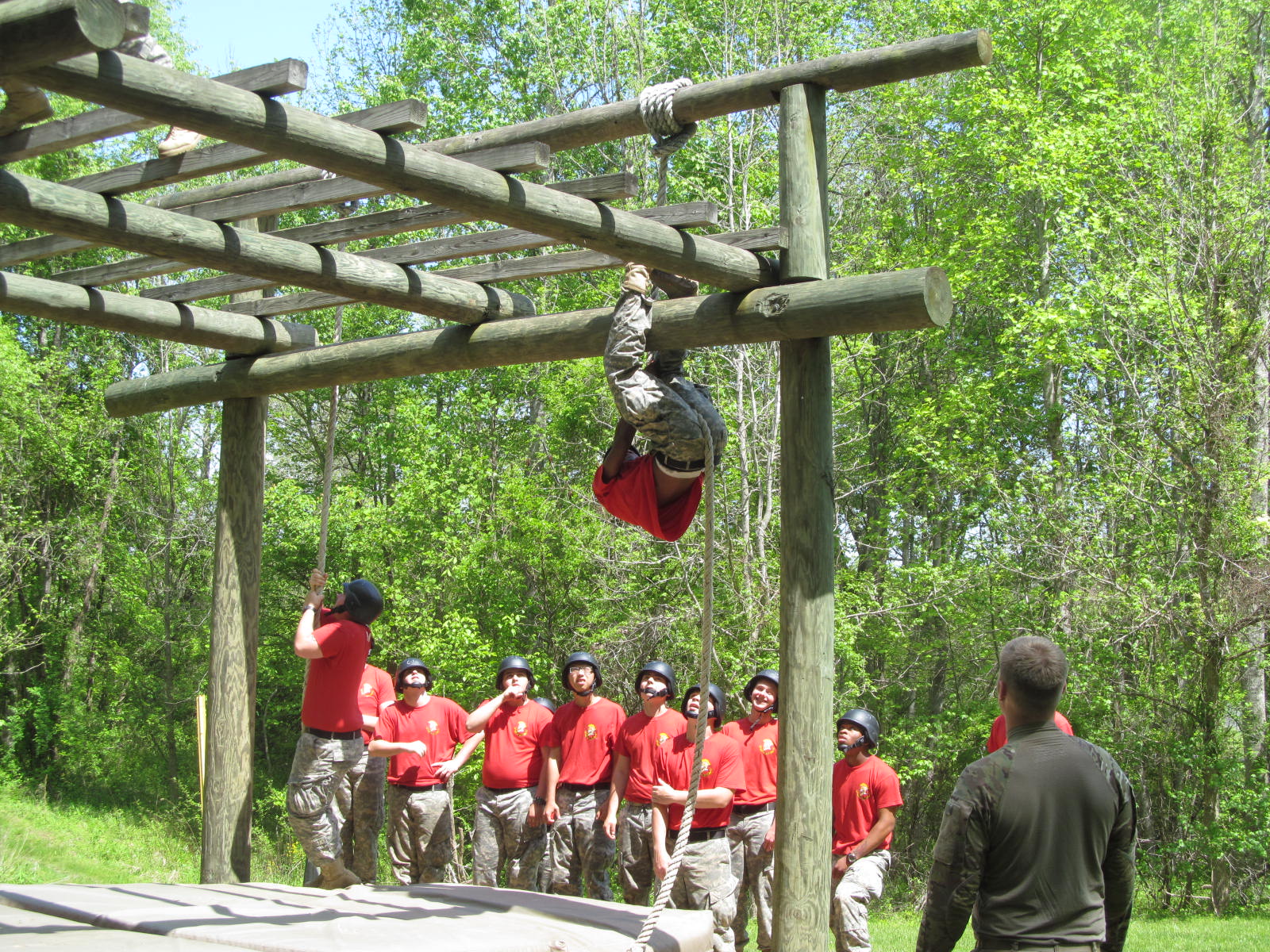 cadet trying to navigate the obstacle course