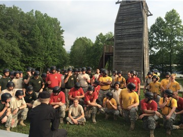 Cadets gathered aroind an instructor.