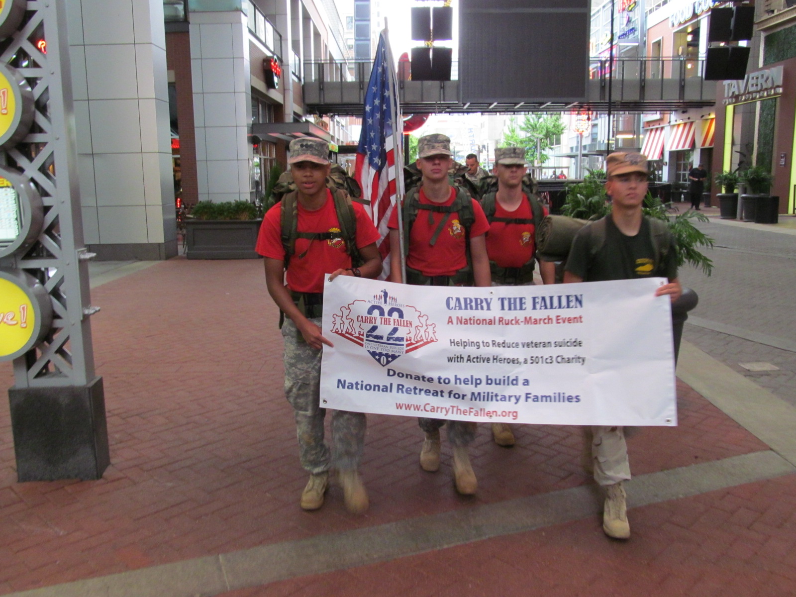 Cadets with ruck sacks participating in Carry The Fallen