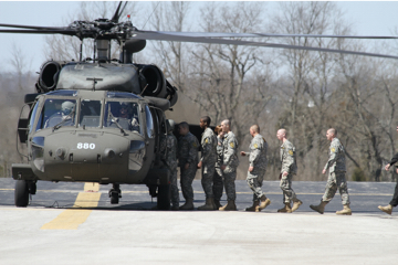 Cadets loading onto a helicopter